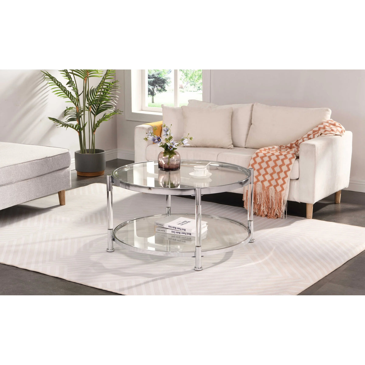 Acrylic Round Tempered Glass Coffee Table J50592