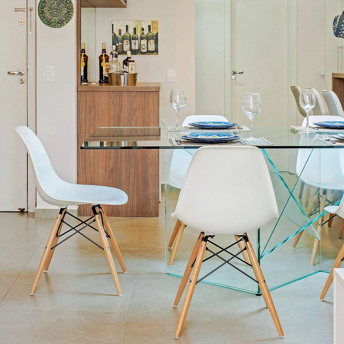 White Mid Century Modern Plastic Side Chairs Set of 4 I32286