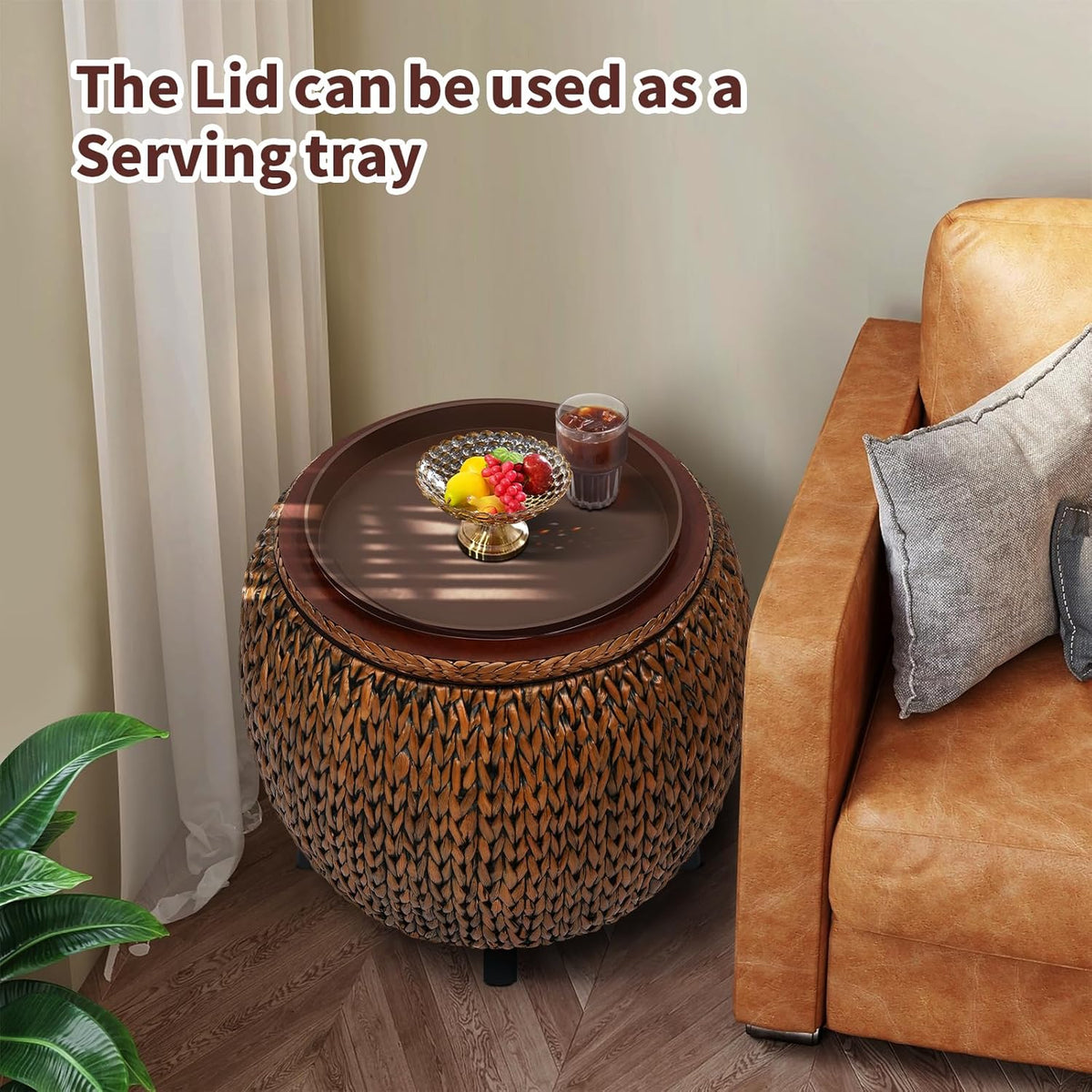 Golden Hand Woven Rattan Storage Ottoman Coffee Table X725470