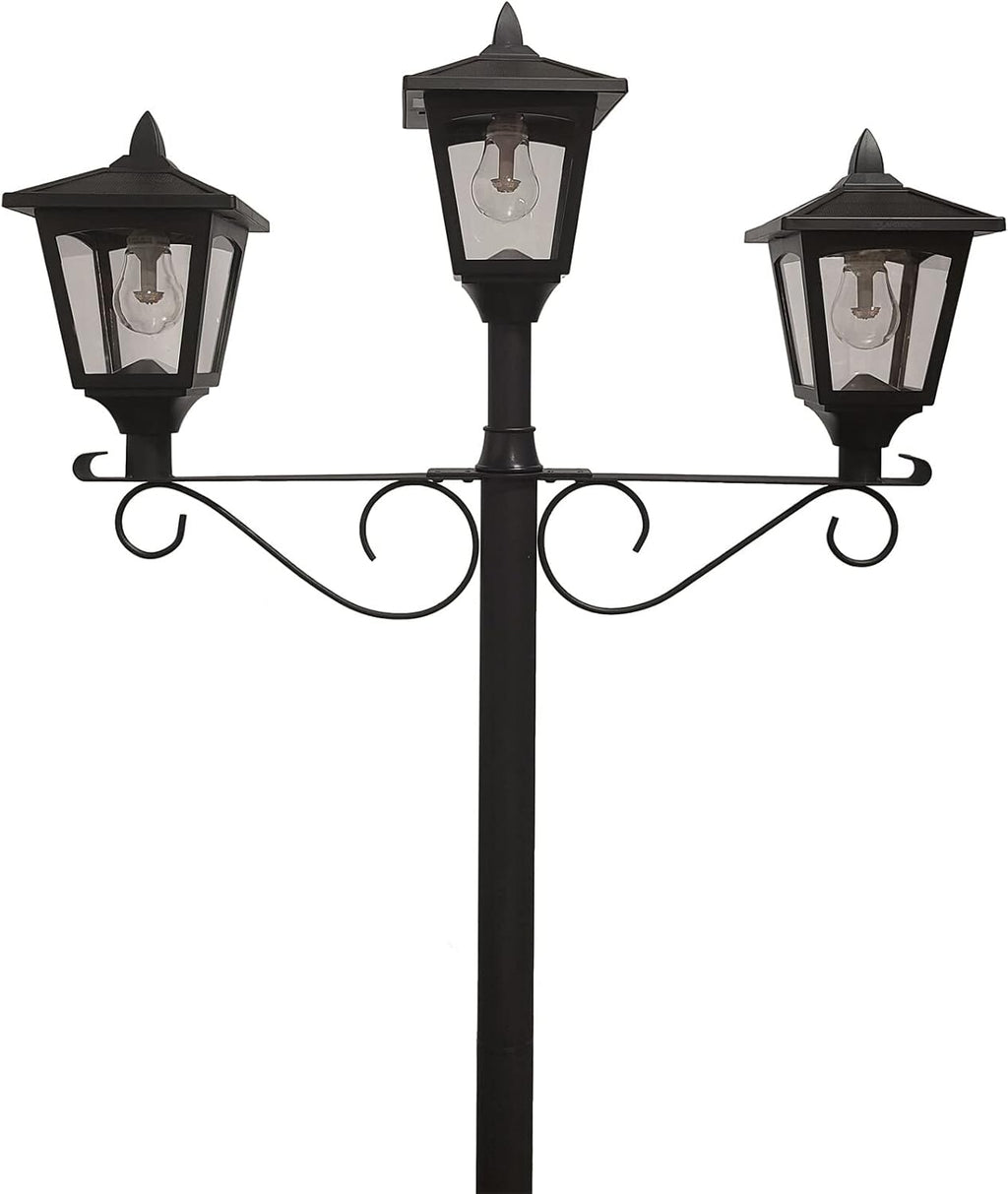 Black Resin Solar Lamp and Post Set with Round Planter W573978
