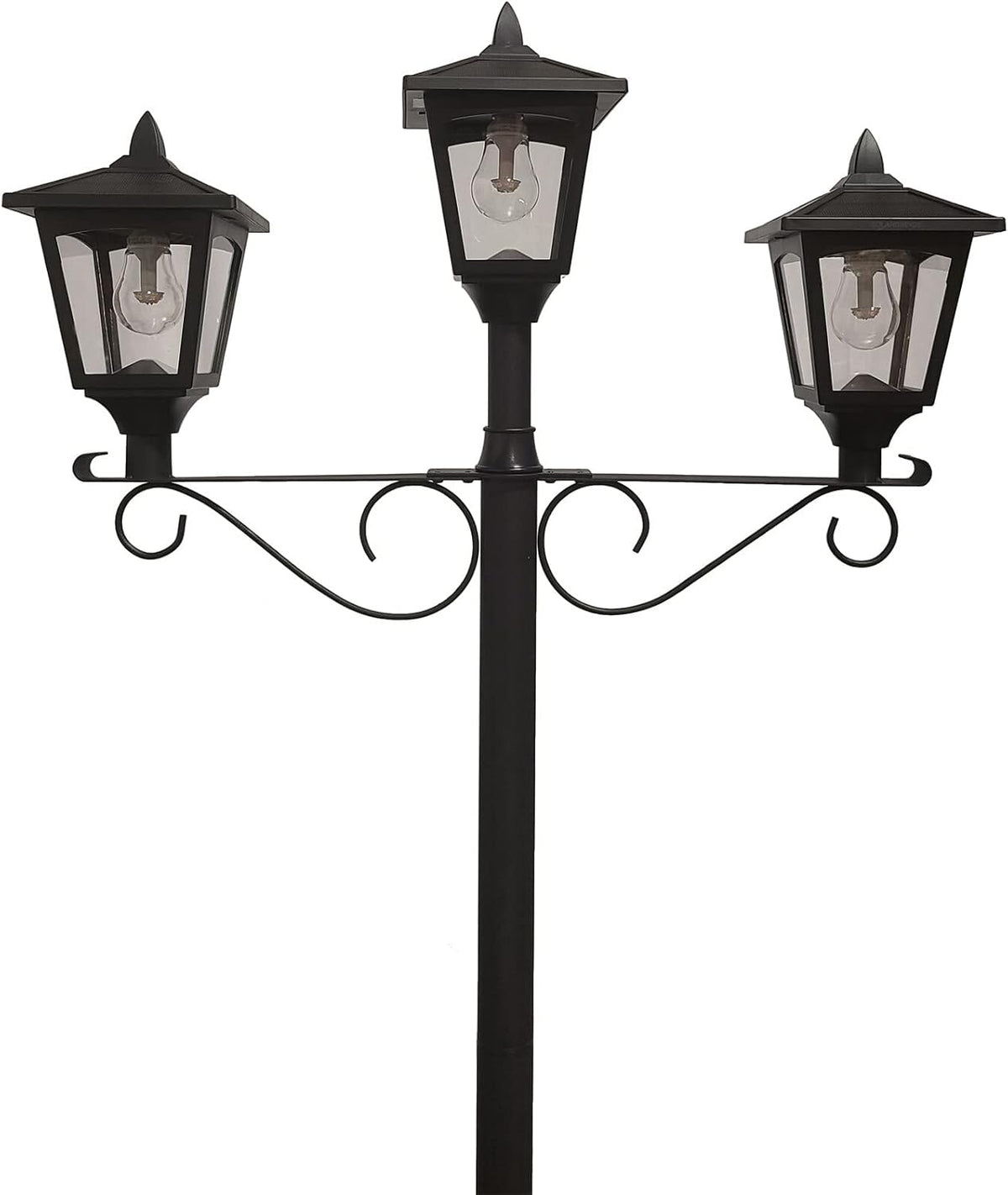 Black Resin Solar Lamp and Post Set with Round Planter W573978