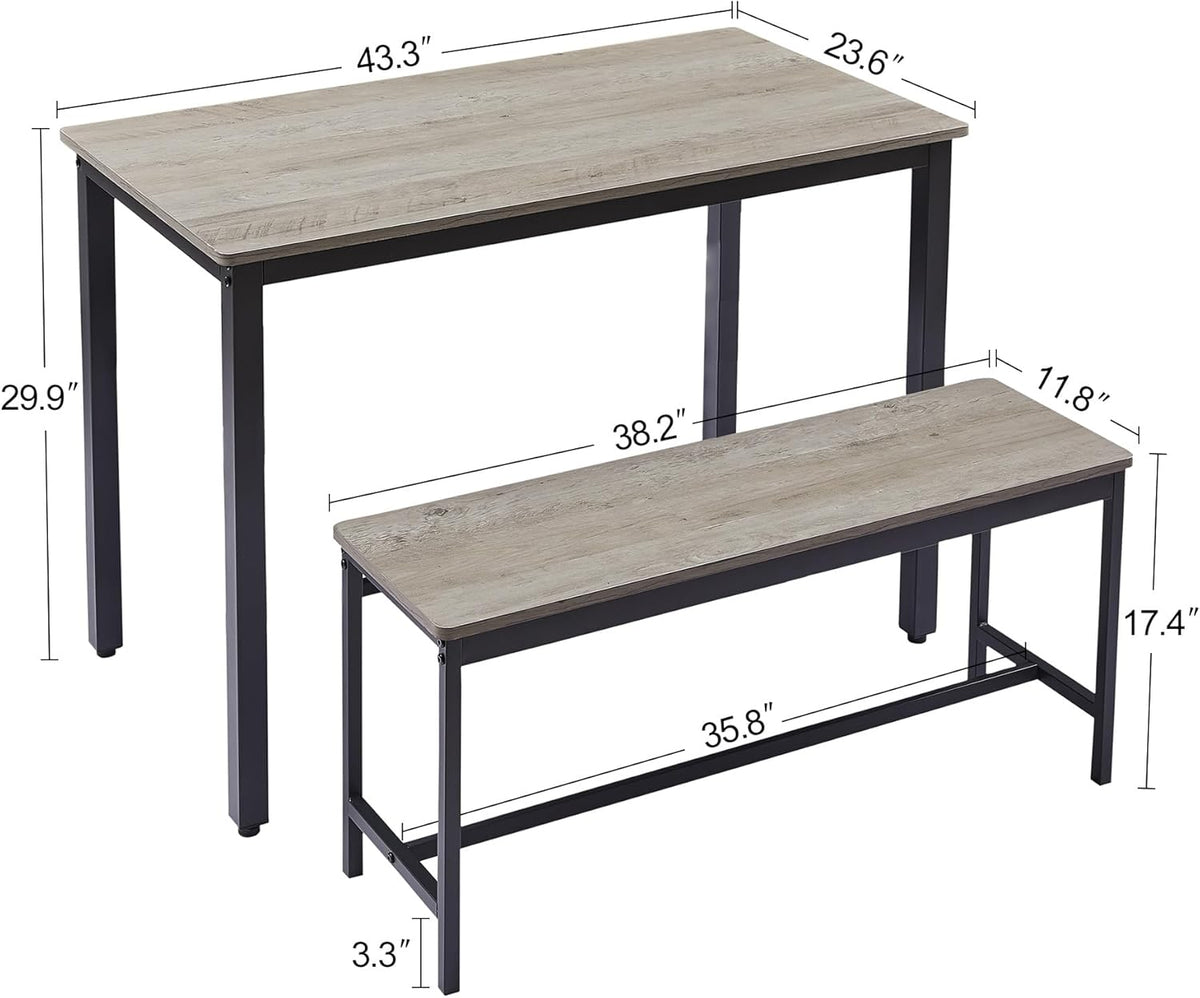 Gray and Black 3-Piece Dining Furniture Set with 2 Benches and Dining Table L684
