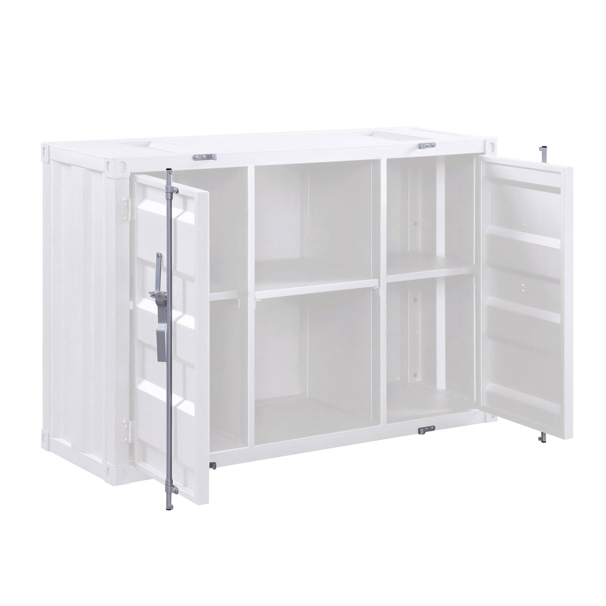 White 2 Door Metal Server with 2 Open Shelves V6114