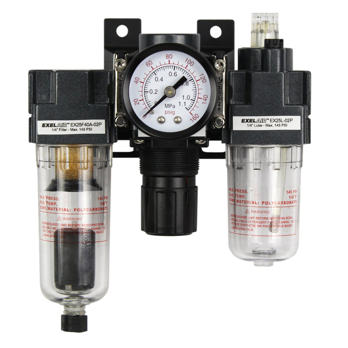 1/4 NPT Mini Polycarbonate Air Filter Regulator and Lubricator System Pack of 2 H27396