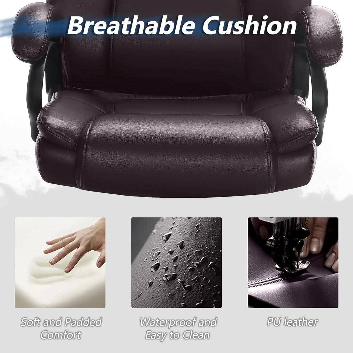 Heavy Duty Big and Tall Office Chair 500lbs High Back PU Leather Executive Desk Chair E9667
