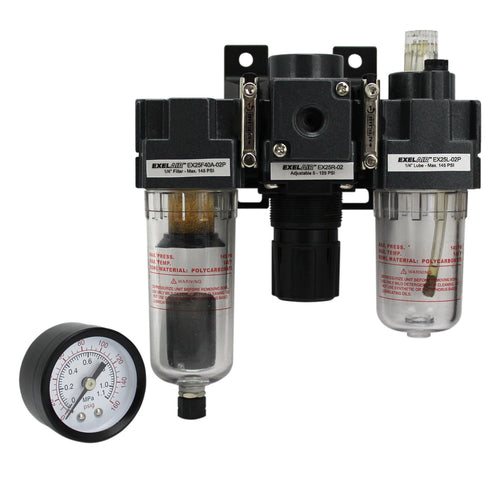 1/4 NPT Mini Polycarbonate Air Filter Regulator and Lubricator System Pack of 2 H27396