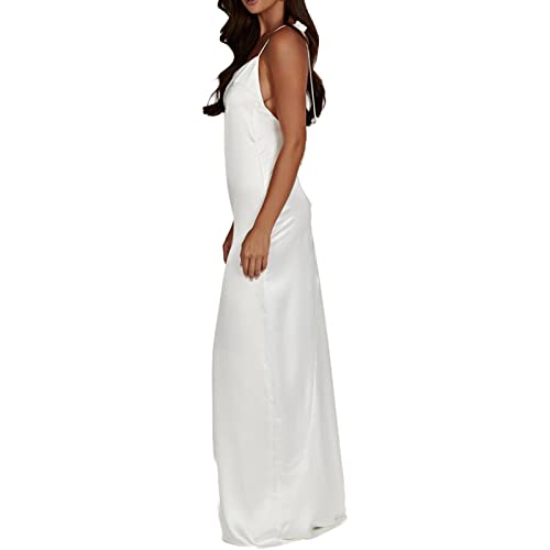Women Backless Spaghetti Strap Maxi Dress Solid Color Bodycon Sleeveless Sling Dress E27888
