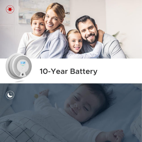 10-Year Battery Smoke Carbon Monoxide Alarm Detector with Large LCD Display U63942