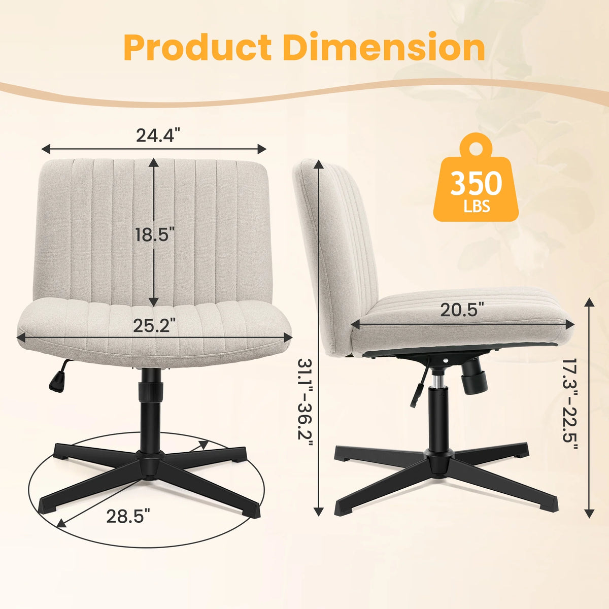Armless Ergonomic Swivel Desk Chair with Wide Seat A731745