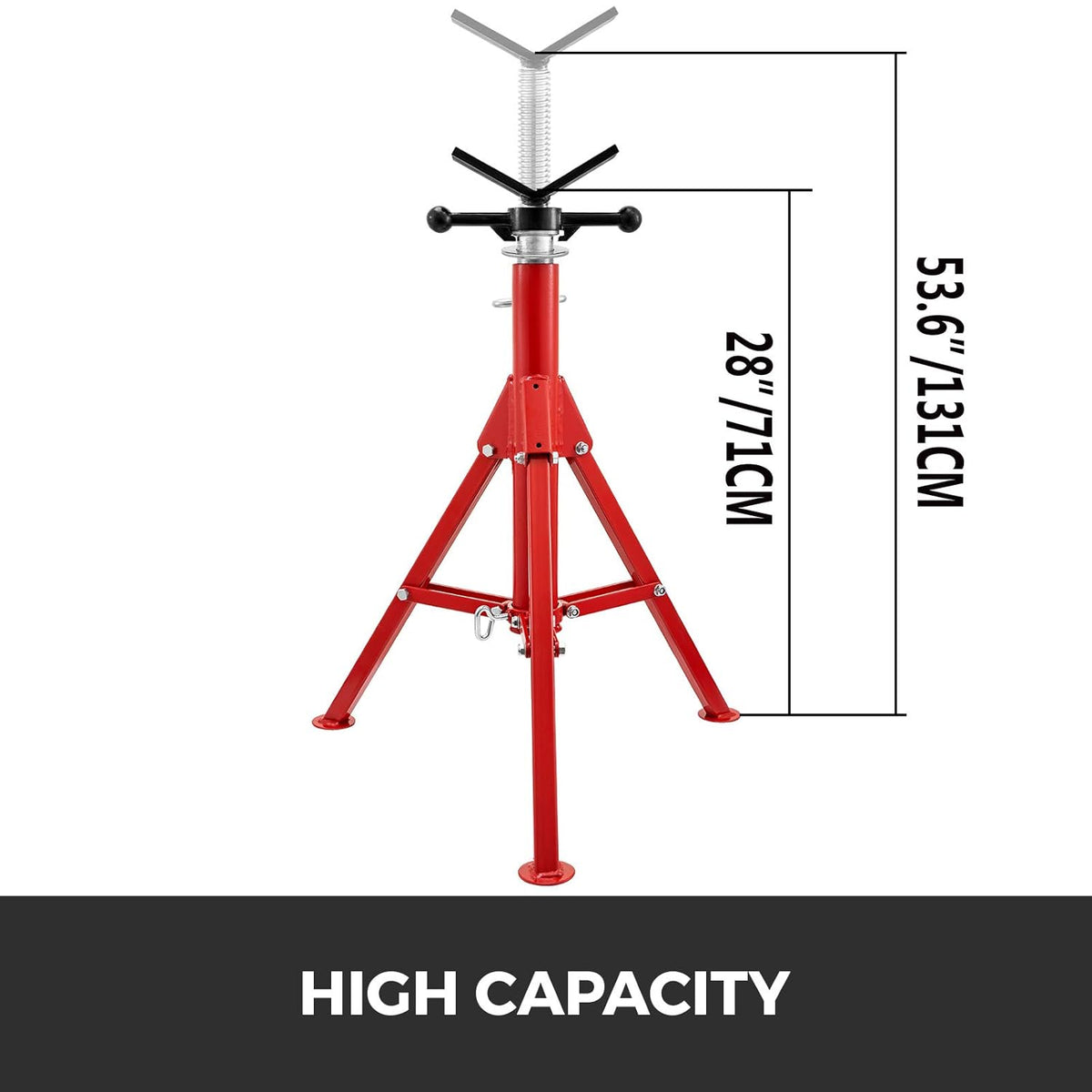 V Head Pipe Stand, Adjustable Height 28"-52", 2500 lb. Load Capacity, Carbon Steel L5088