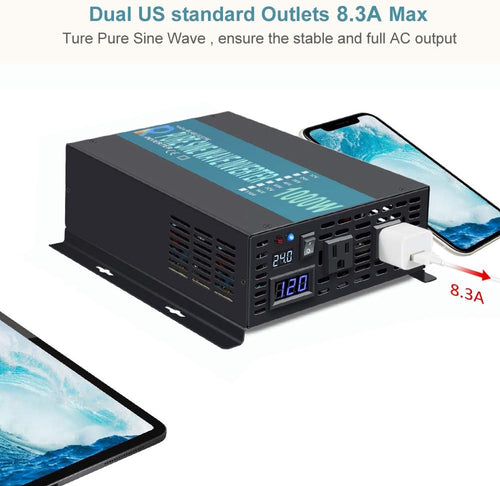 1000W Pure Sine Wave Car Power Inverter 24V DC to 120V AC with 2 AC Outlets Z745791
