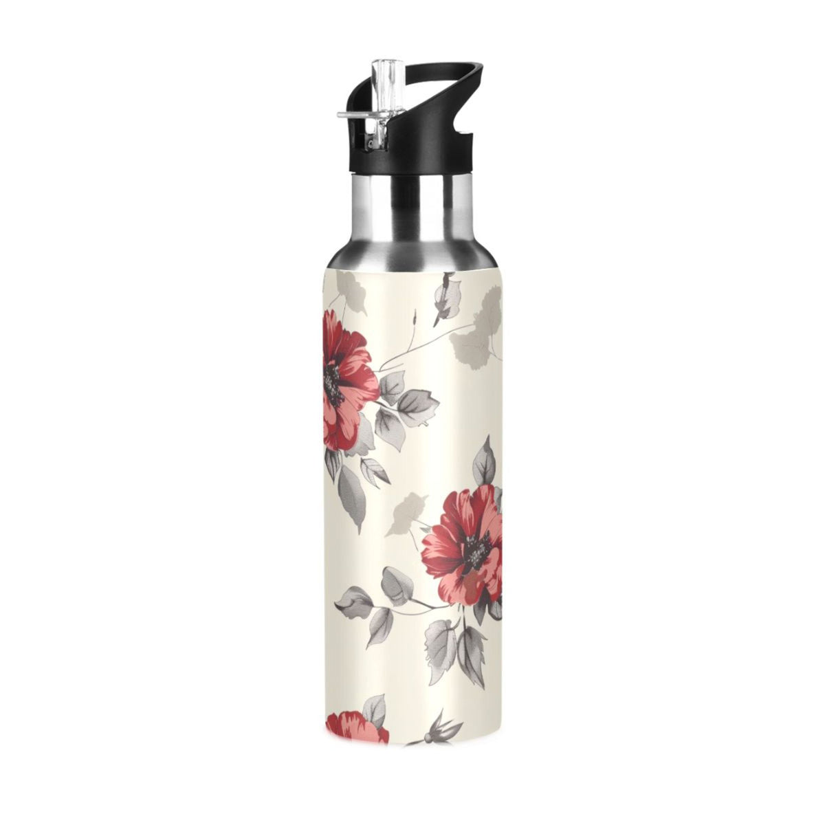 Retro Flowers Insulated Stainless Steel Water Bottle with Straw Lid 20 oz X608