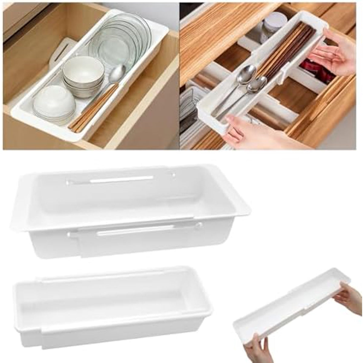 2 Pack White Hanging Drawer Organizer with Non-Hanging Sliding Storage Trays H535