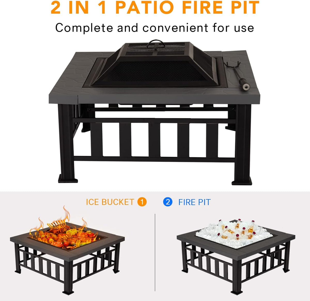 34 Square Metal Fire Pit Table L9175