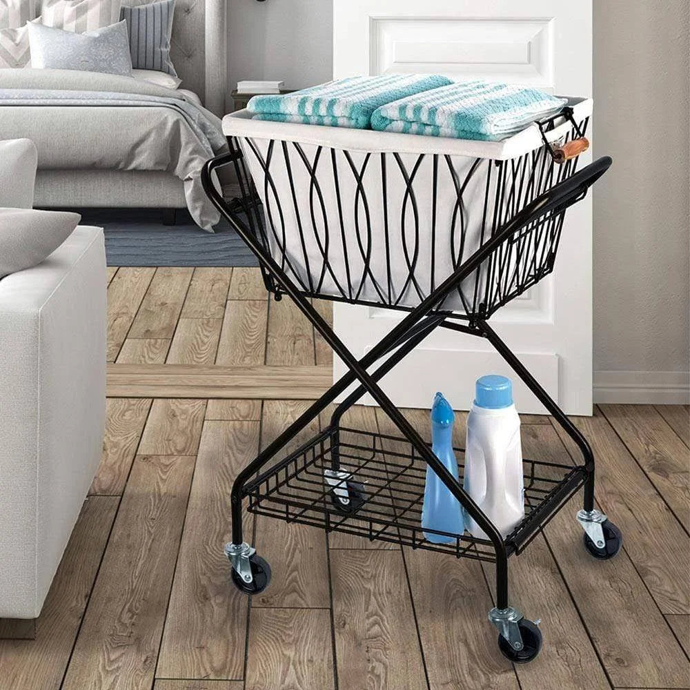 Black Collapsible Laundry Cart with Basket H15456