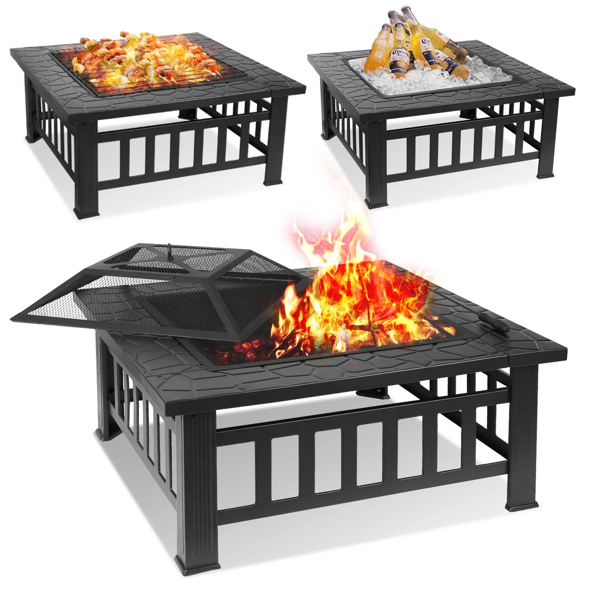 Steel 32'' Square Wood Burning Fire Pit E838
