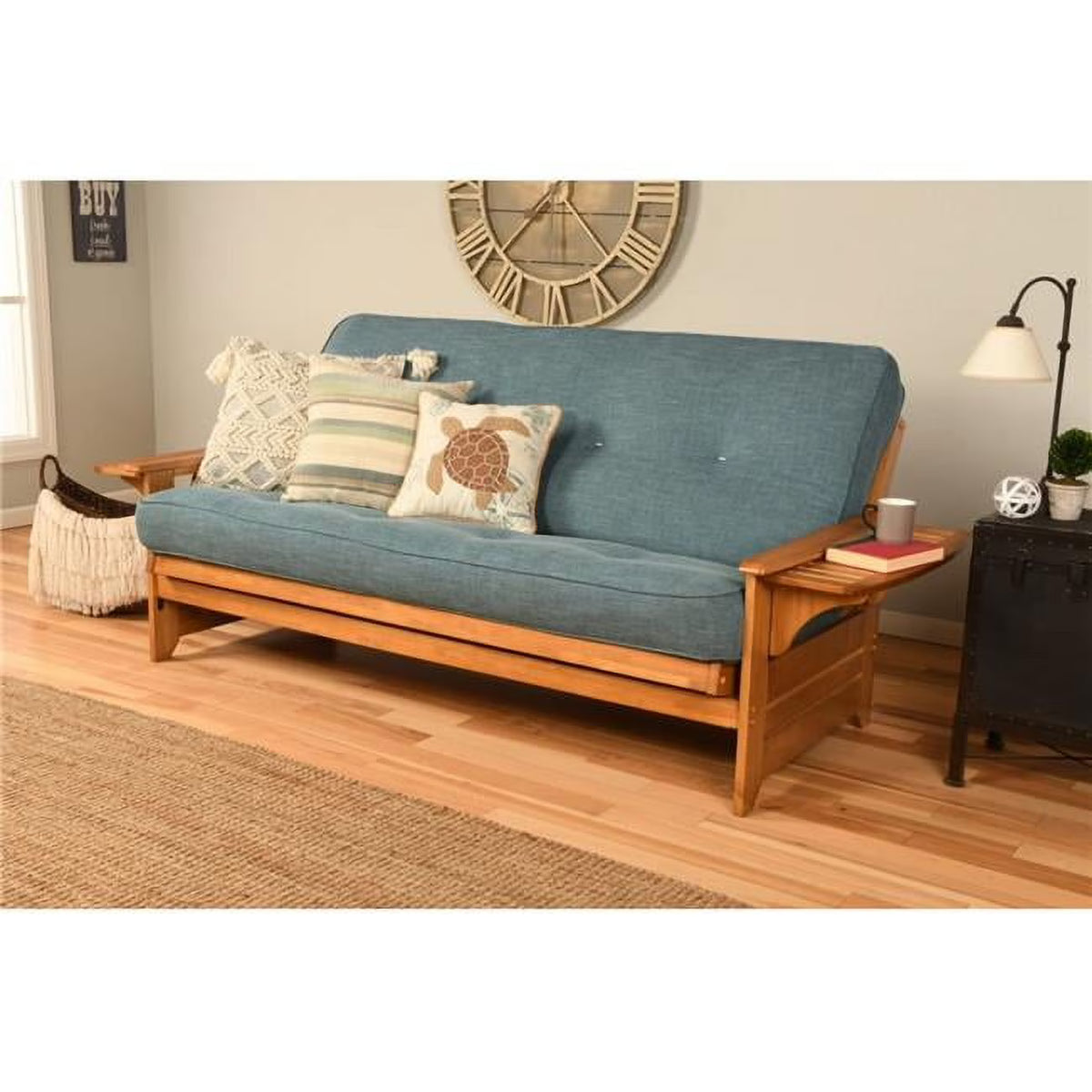 Aqua Blue/Butternut Linen Fabric Frame with Mattress Q30443