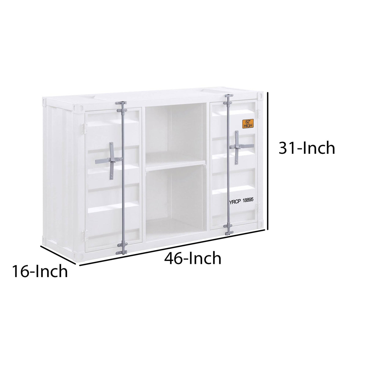 White 2 Door Metal Server with 2 Open Shelves V6114
