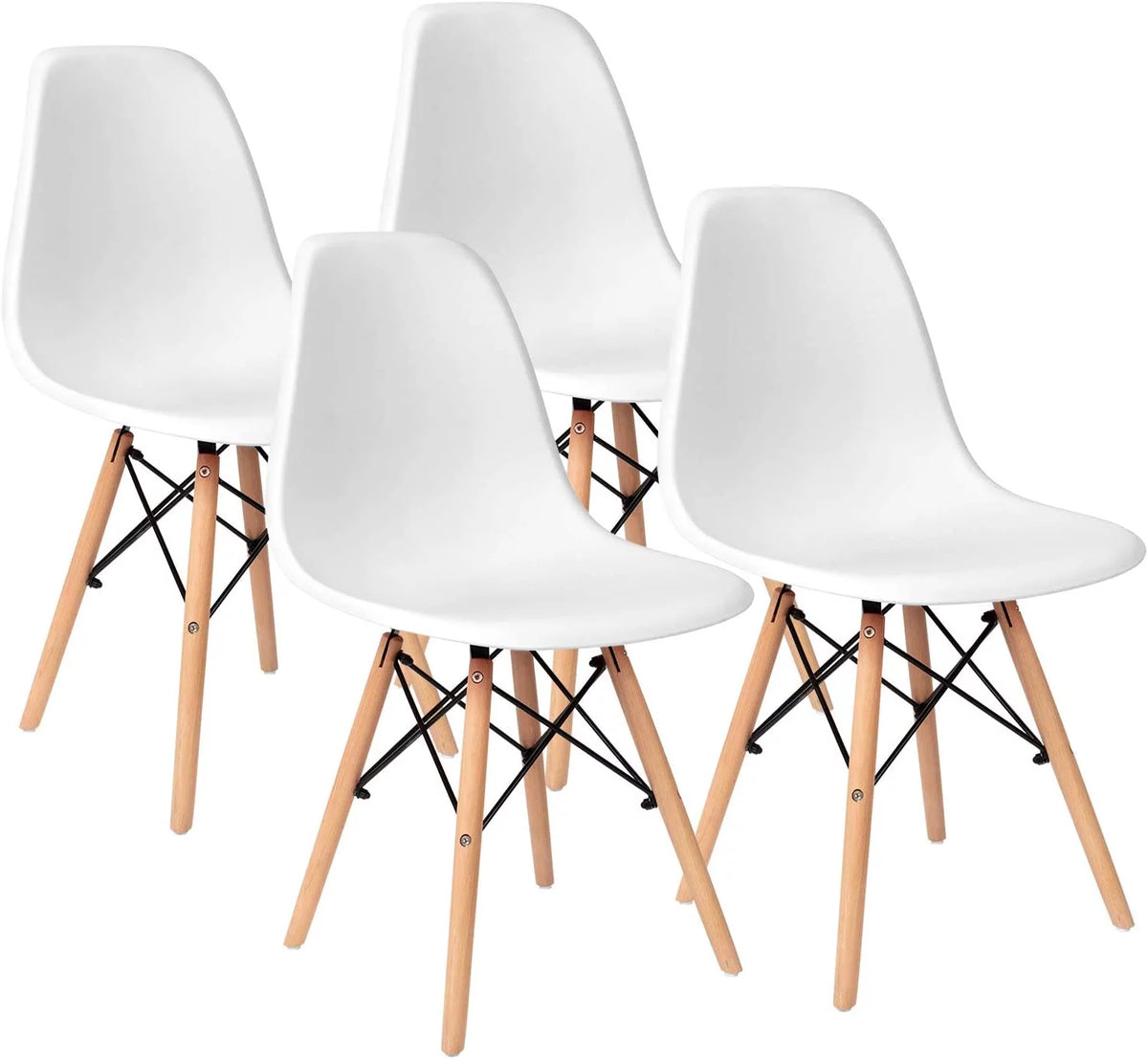 White Mid Century Modern Plastic Side Chairs Set of 4 I32286