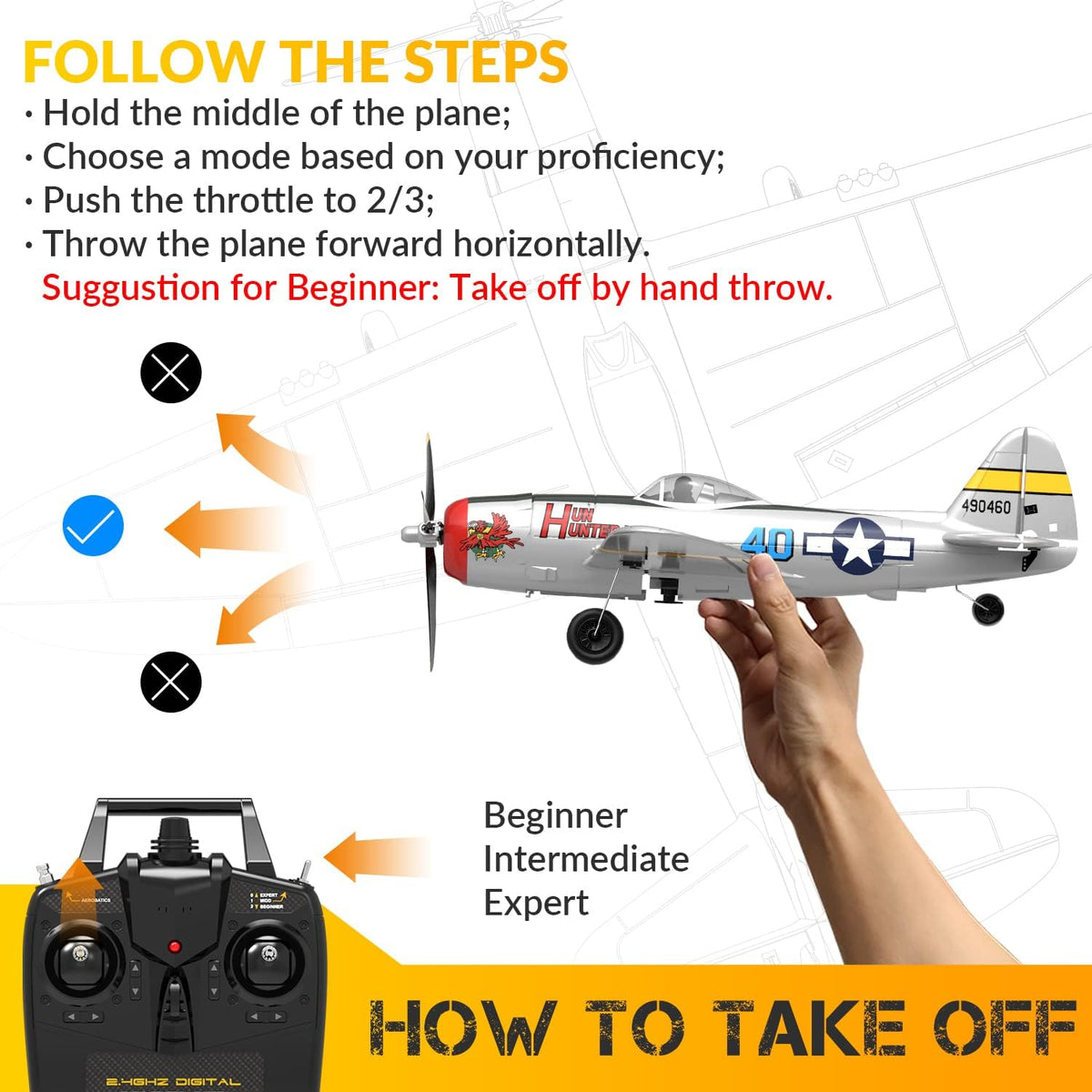 RC Plane 4CH WWII P-47 Model Remote Control Airplane RTF C96869