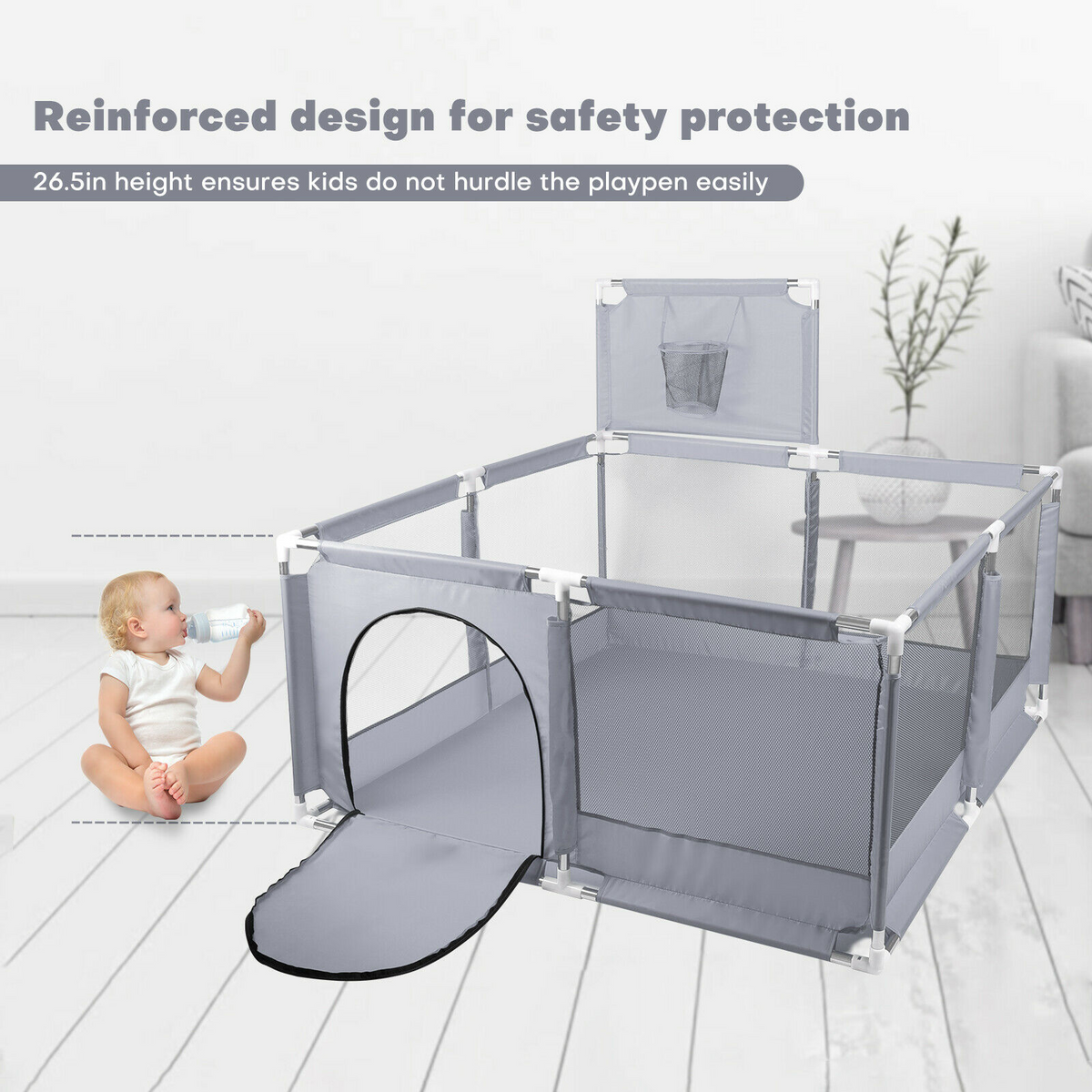 Pink Foldable Baby Playpen with Basketball Hoop B5083