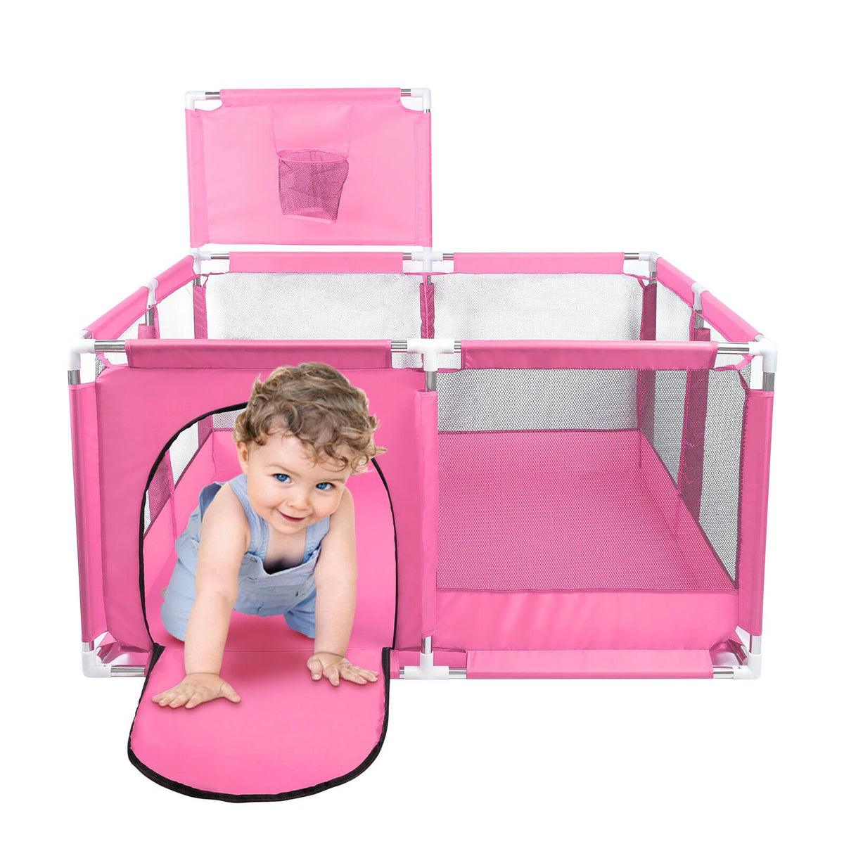 Pink Foldable Baby Playpen with Basketball Hoop B5083