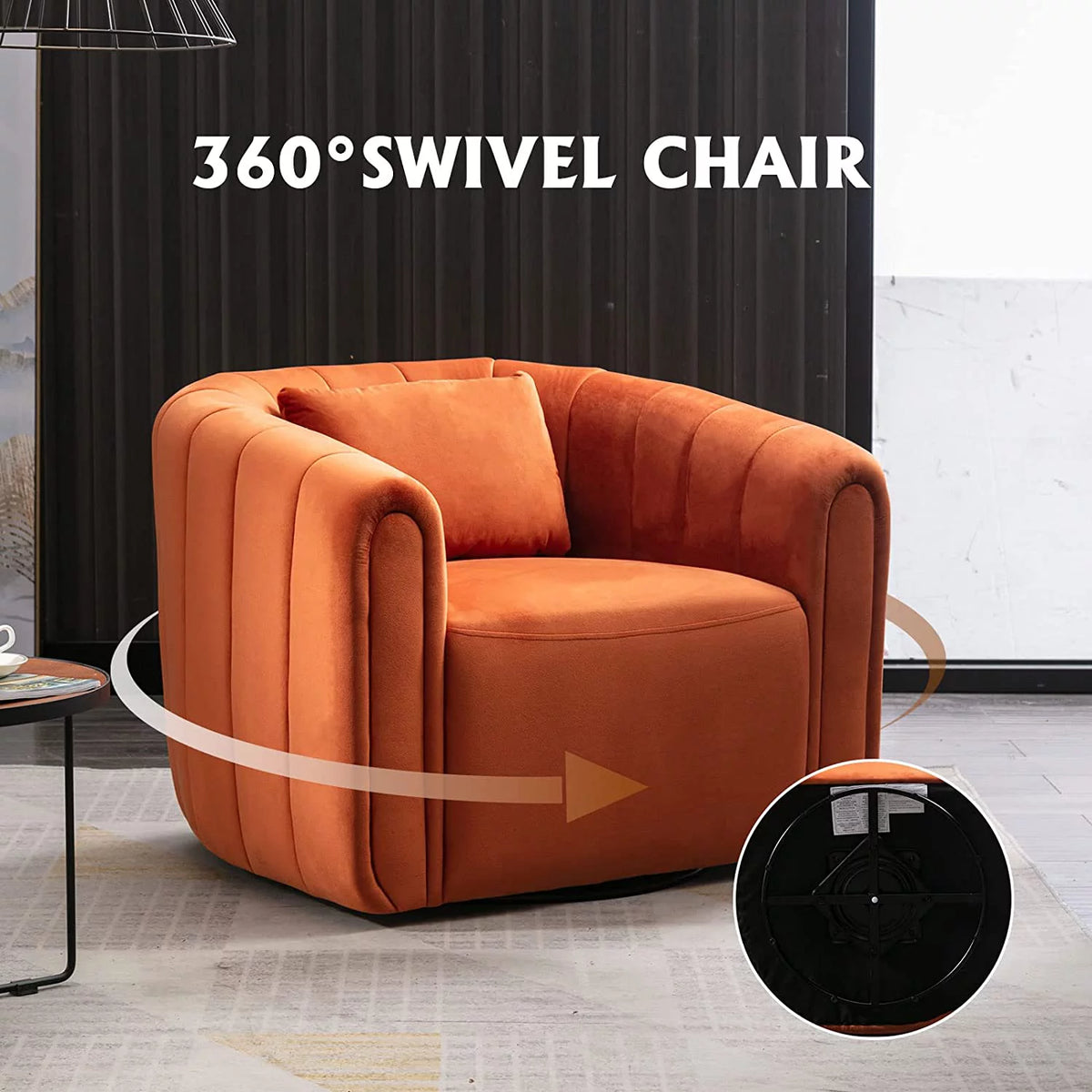 Beige Velvet Swivel Barrel Chair with Pillow H18089