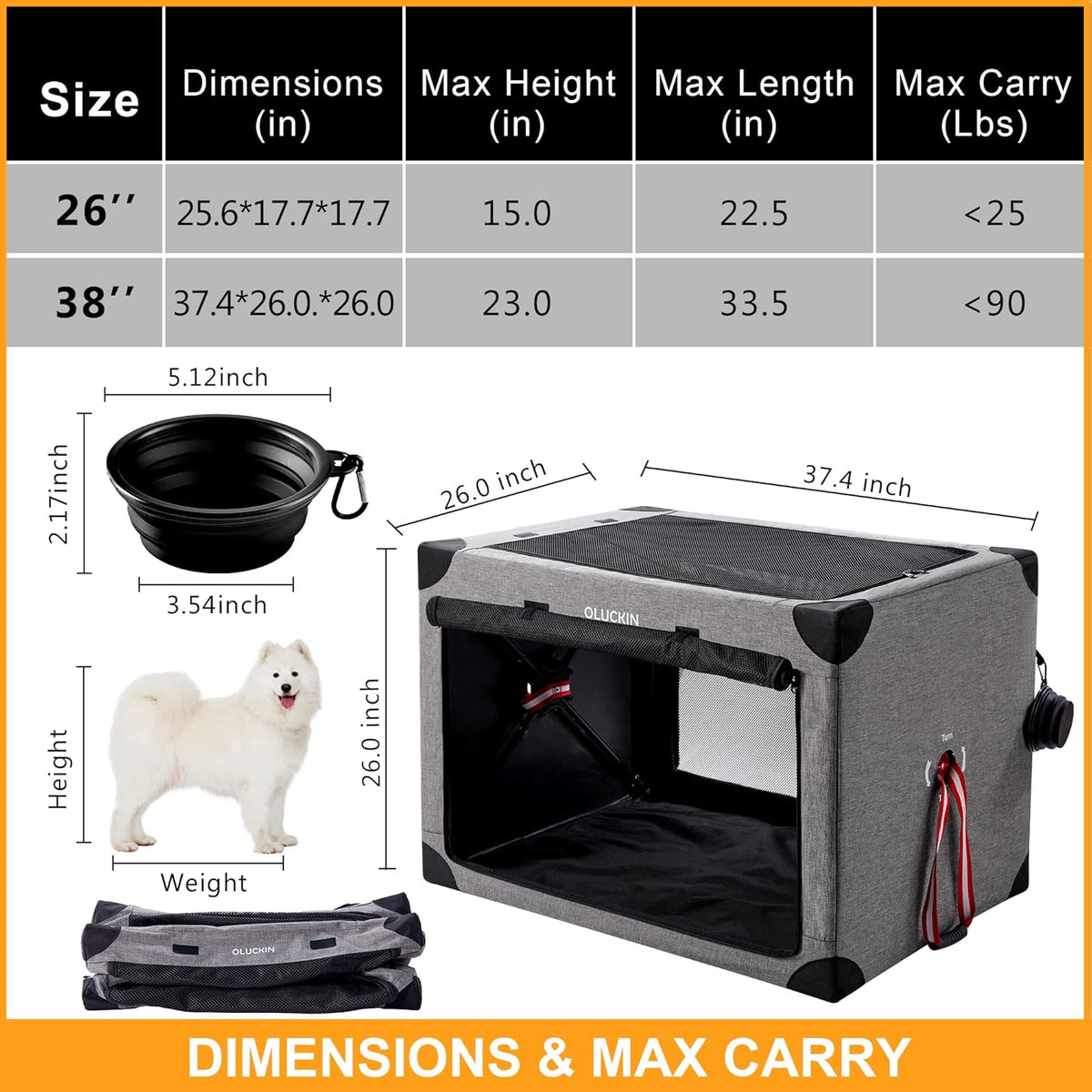 Gray 38 inch Folding Soft Dog Crate with Mesh Mat U468524