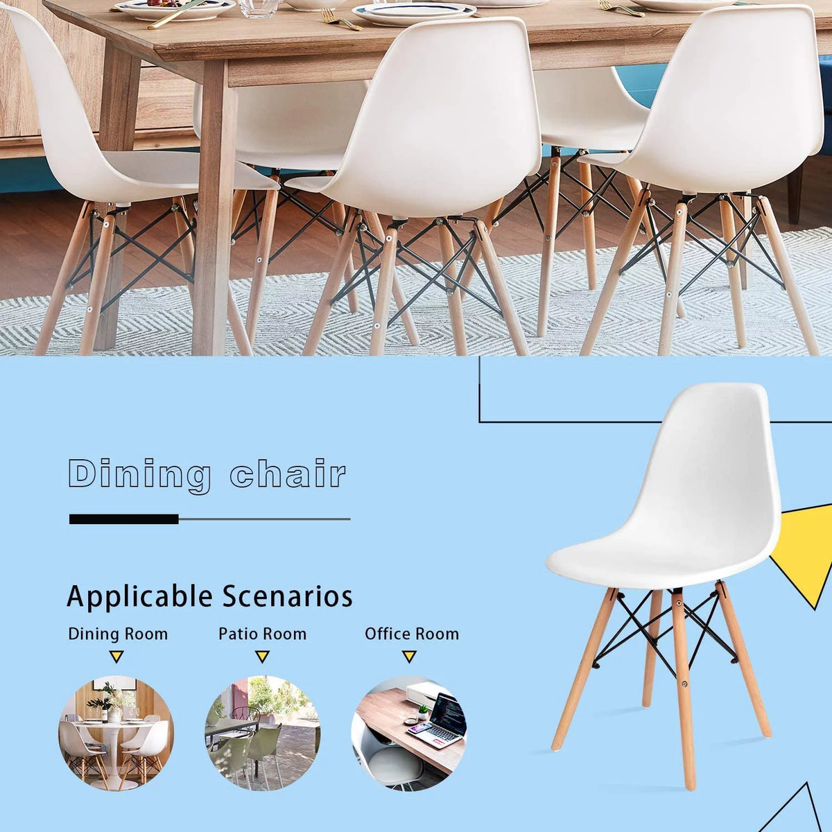 White Mid Century Modern Plastic Side Chairs Set of 4 I32286
