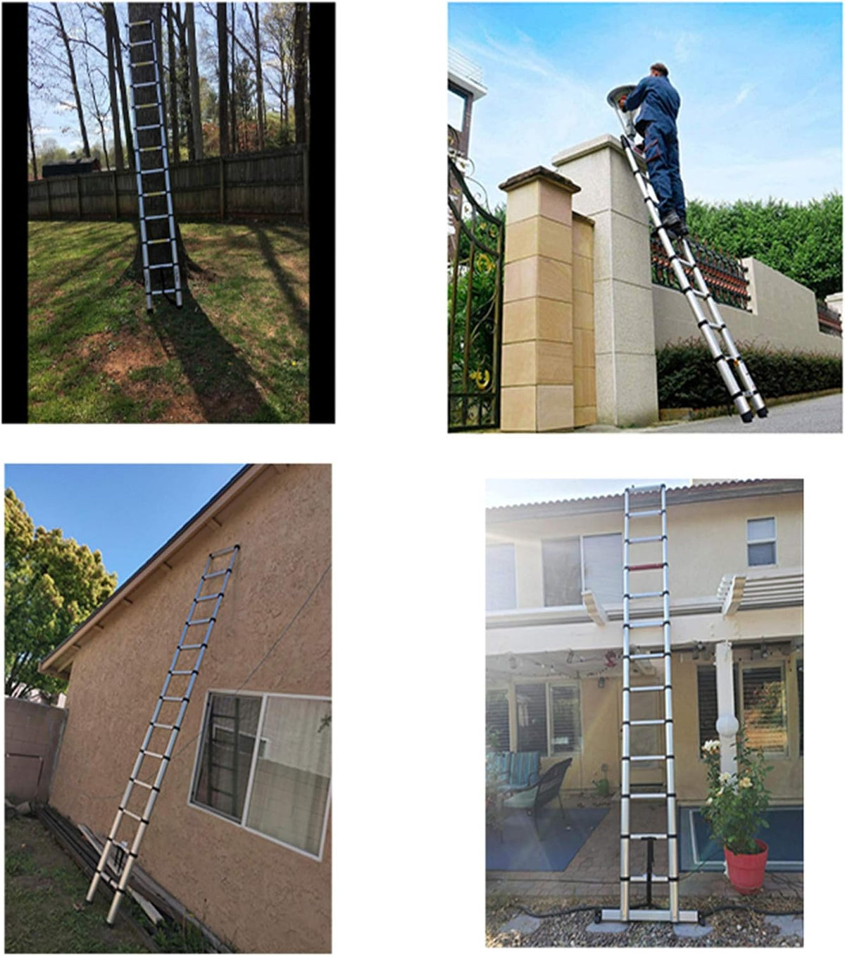 Aluminum Telescopic Extension Ladder, 330 lbs Capacity, 14.5FT E463