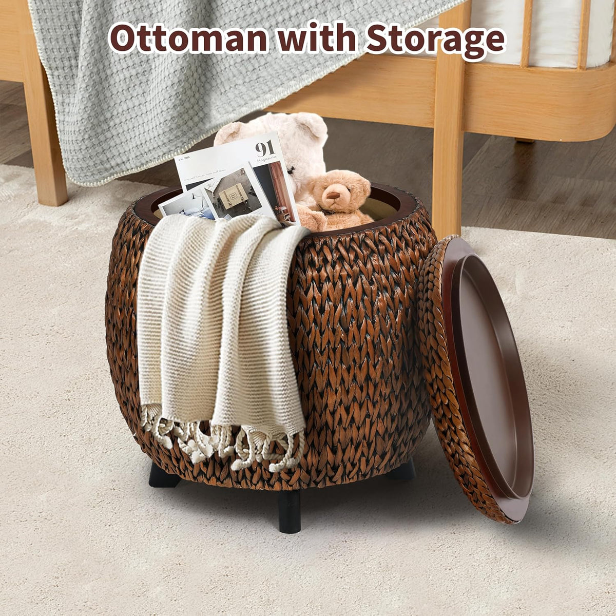 Golden Hand Woven Rattan Storage Ottoman Coffee Table X725470