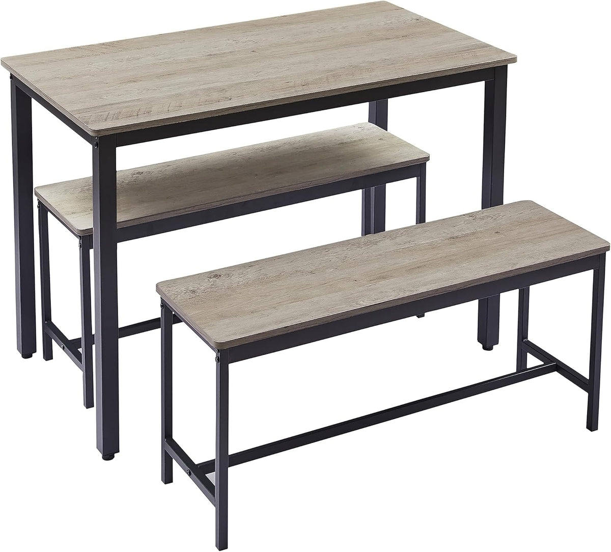 Gray and Black 3-Piece Dining Furniture Set with 2 Benches and Dining Table L684