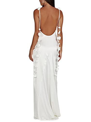 Women Backless Spaghetti Strap Maxi Dress Solid Color Bodycon Sleeveless Sling Dress E27888