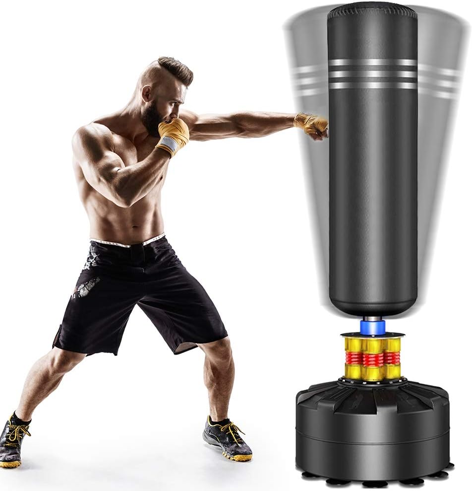 Black 69" Freestanding Punching Bag with Suction Cup Stand M5743