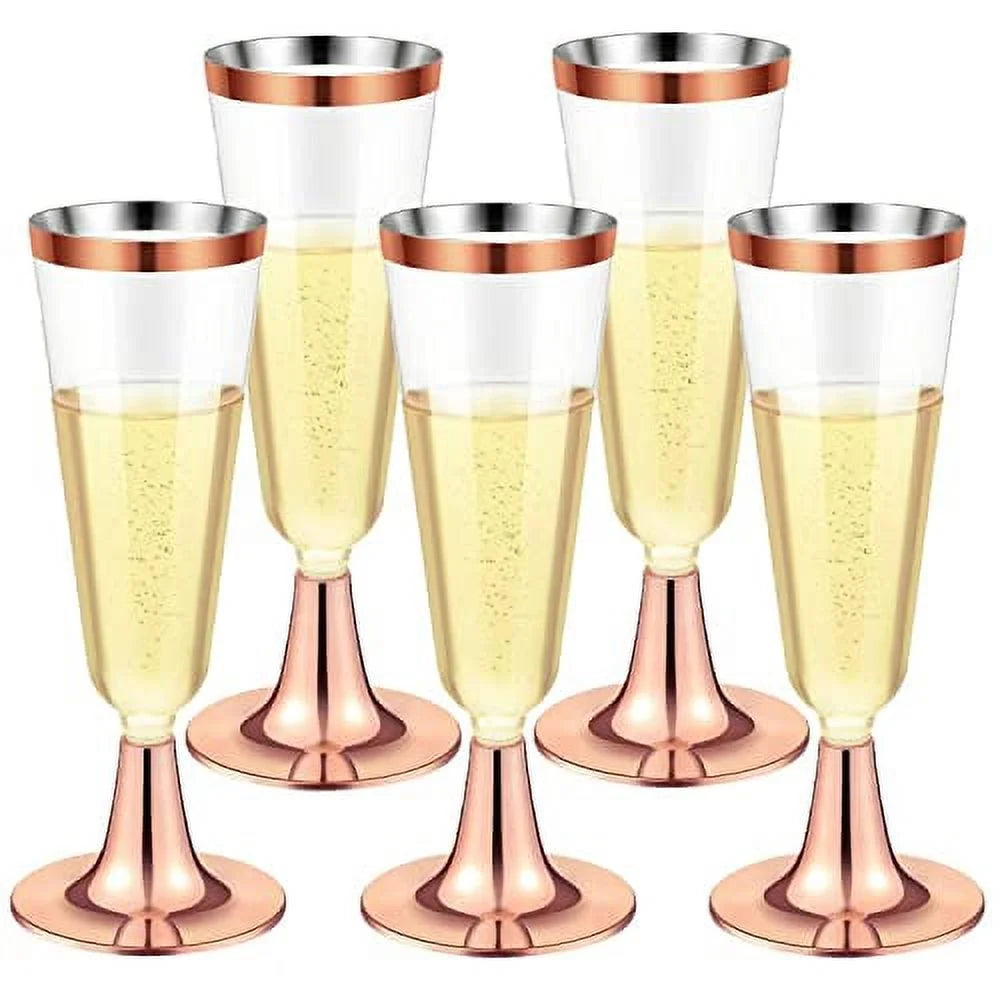 30 Pcs 150 ml Rose Gold Plastic Stemmed Champagne Flutes S160172