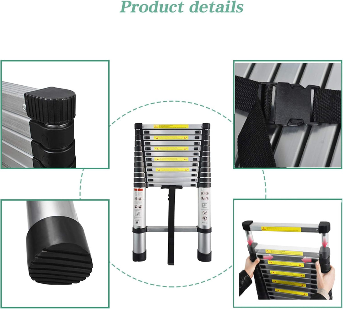 Aluminum Telescopic Extension Ladder, 330 lbs Capacity, 14.5FT E463