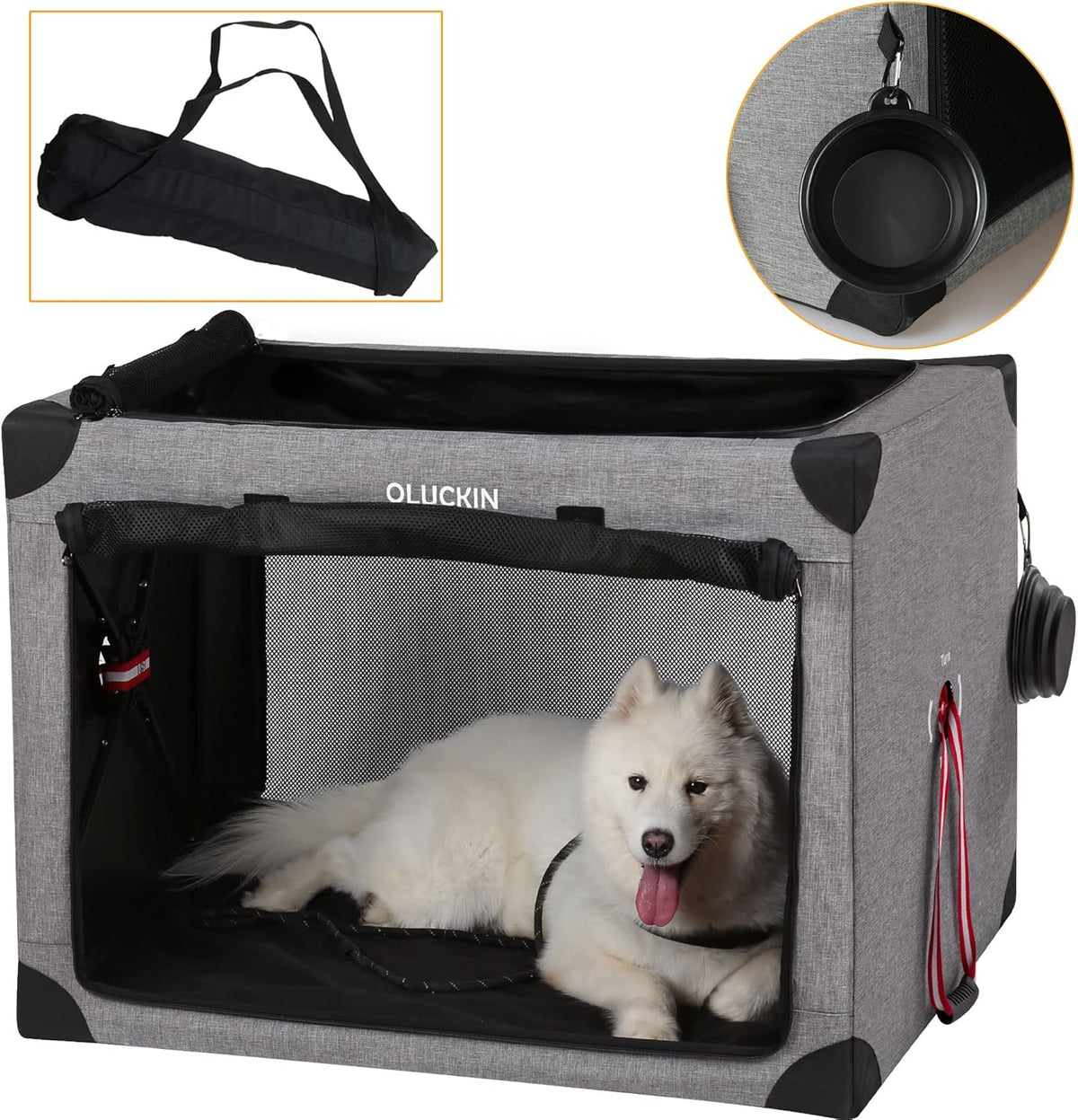 Gray 38 inch Folding Soft Dog Crate with Mesh Mat U468524