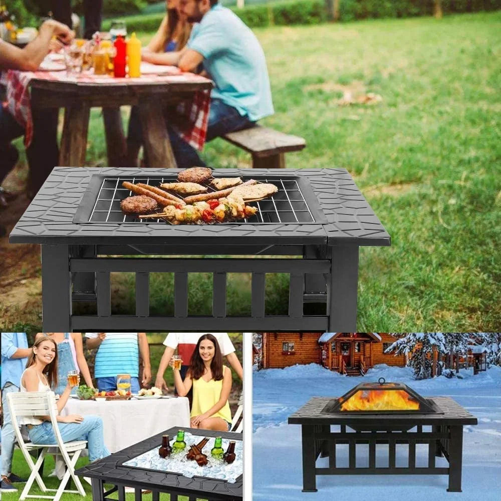 Steel 32'' Square Wood Burning Fire Pit E838
