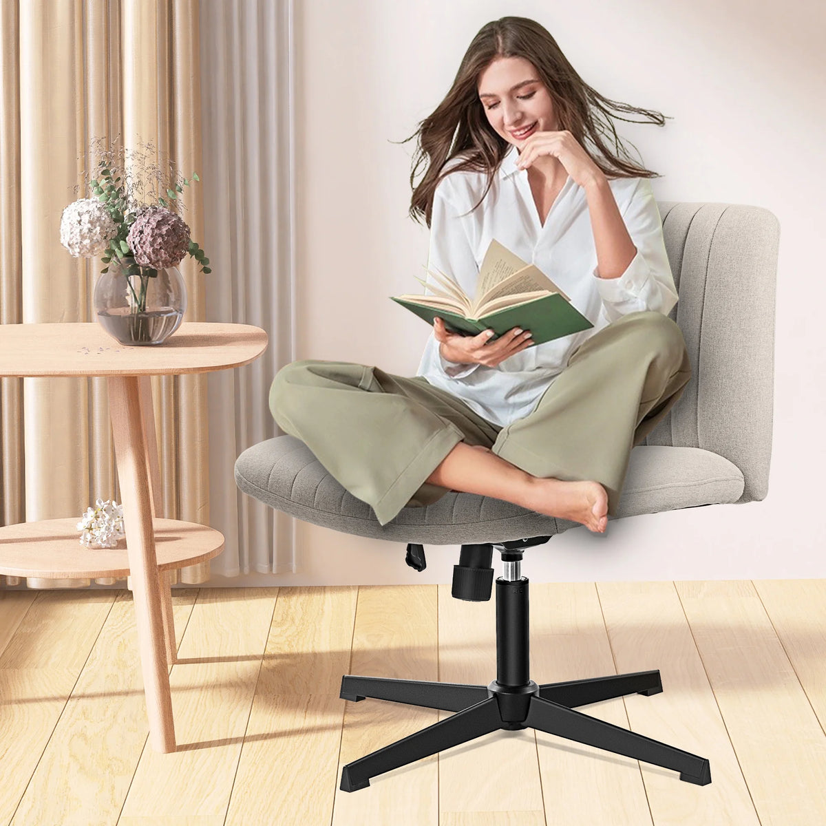 Armless Ergonomic Swivel Desk Chair with Wide Seat A731745