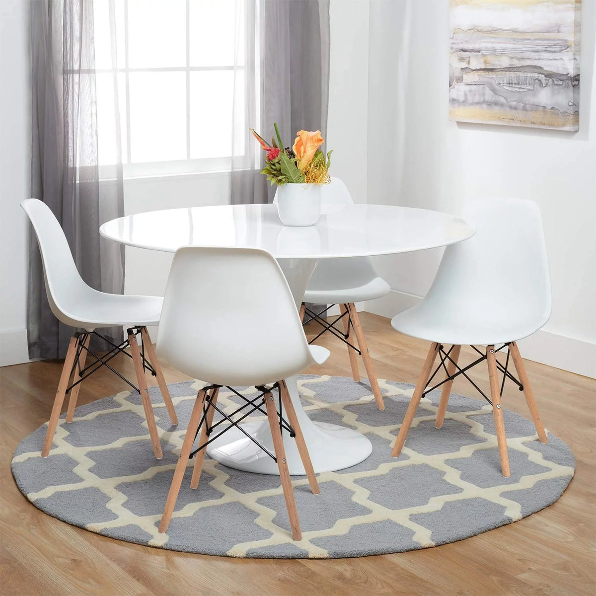 White Mid Century Modern Plastic Side Chairs Set of 4 I32286