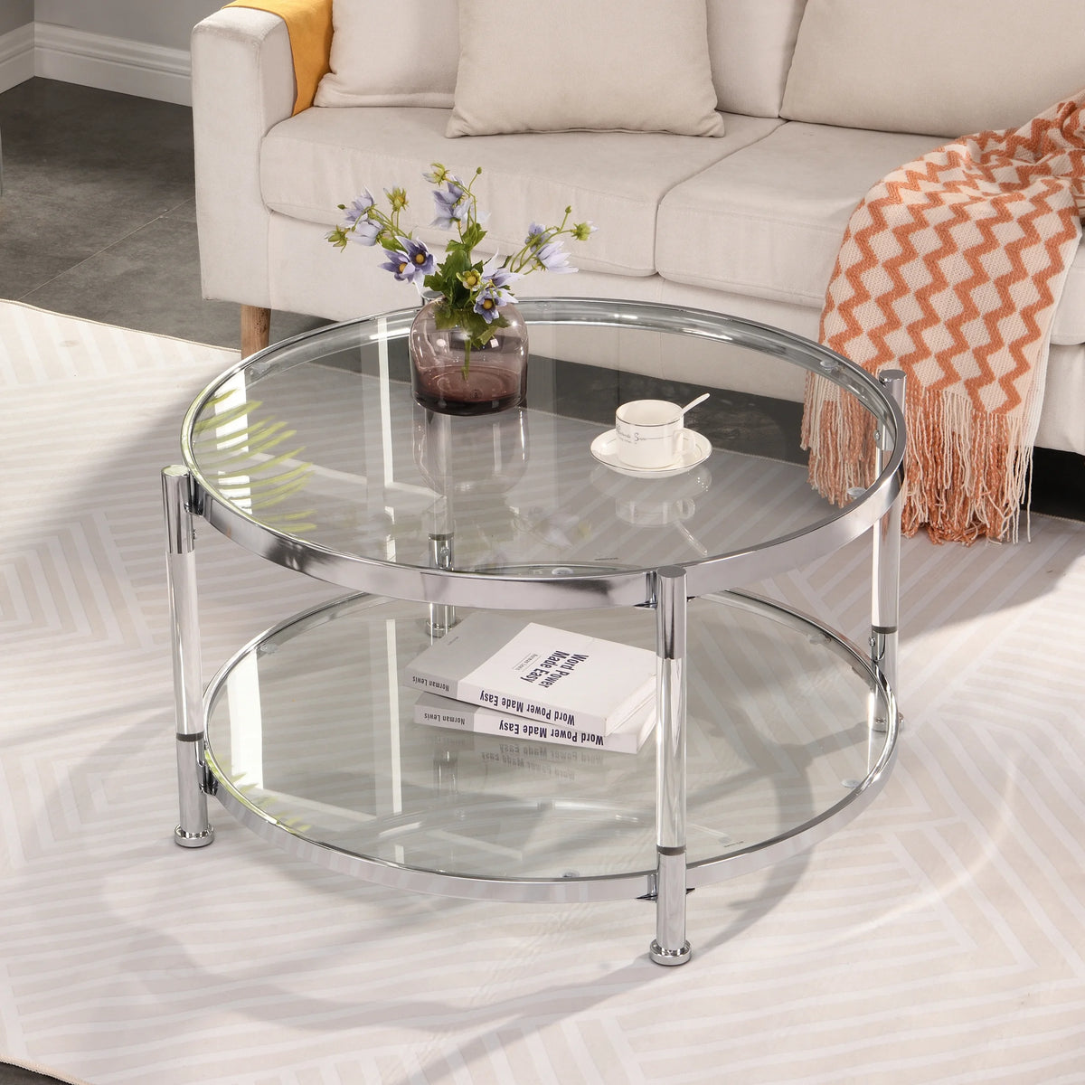 Acrylic Round Tempered Glass Coffee Table J50592