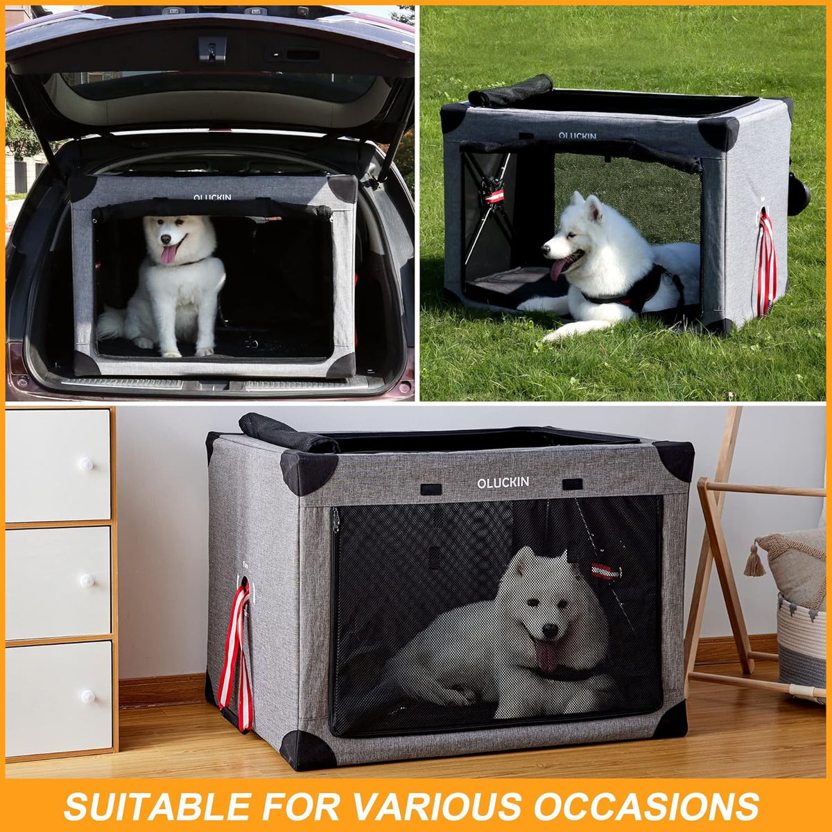 Gray 38 inch Folding Soft Dog Crate with Mesh Mat U468524