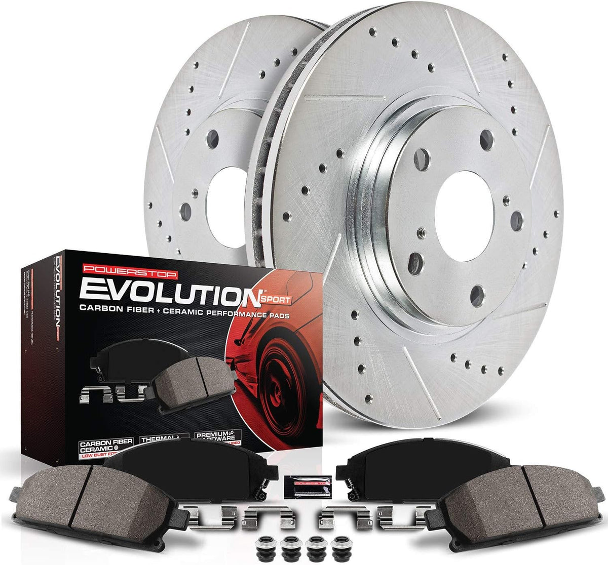 Carbon Fiber Brake Pads with Drilled & Slotted Brake Rotors Kit M155