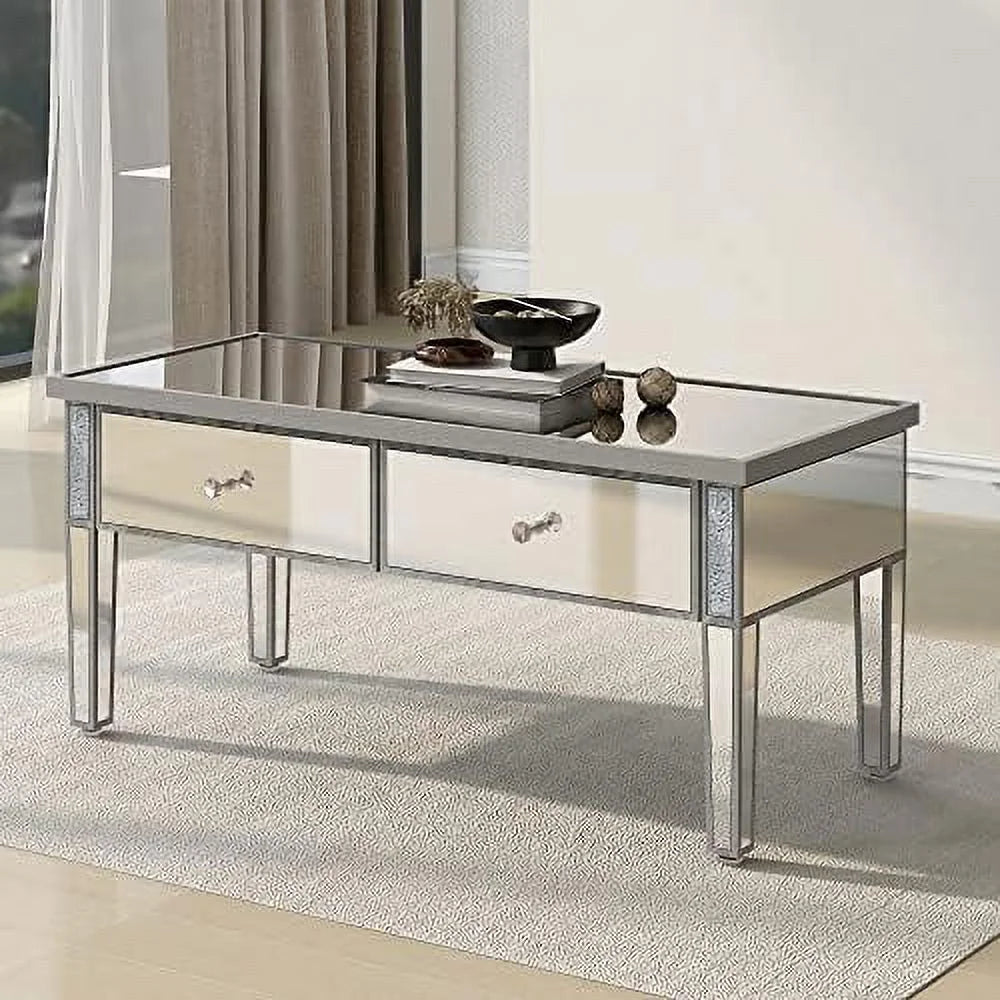 Glass Mirrored Coffee Table with Adjustable Height Legs V93528
