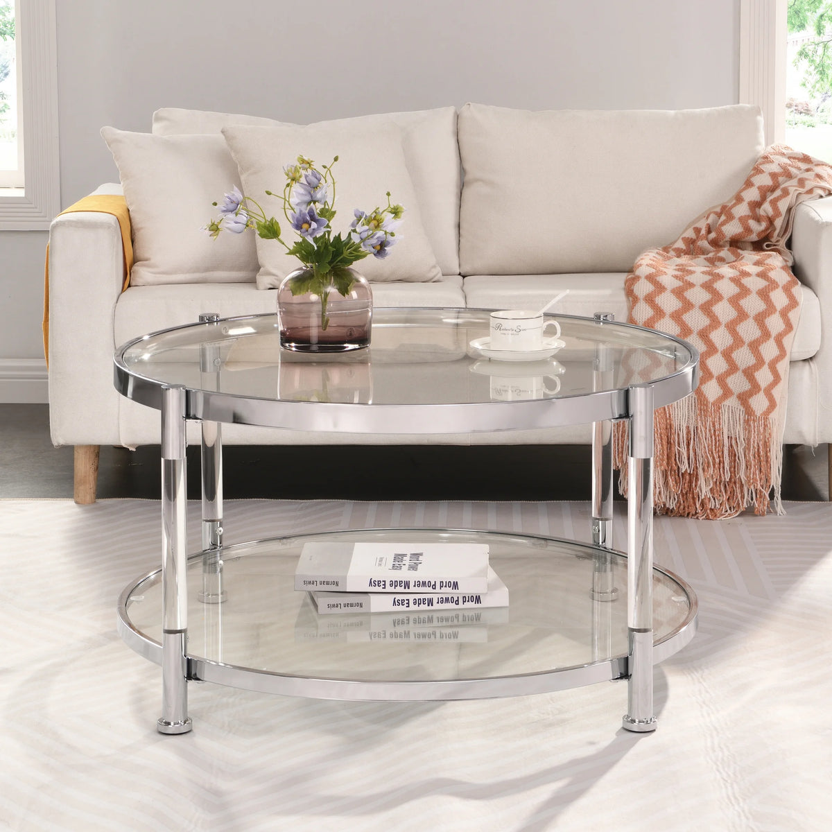 Acrylic Round Tempered Glass Coffee Table J50592