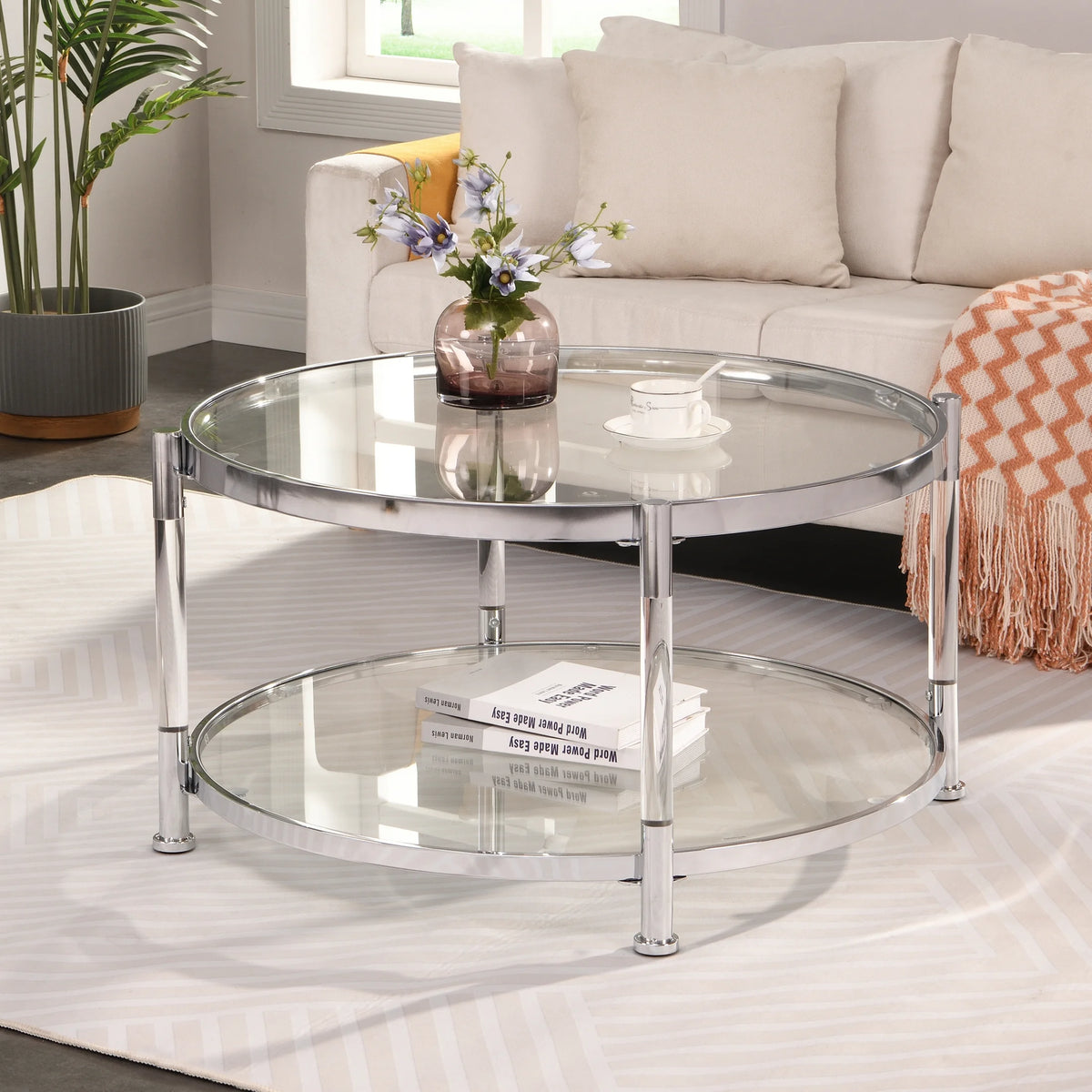 Acrylic Round Tempered Glass Coffee Table J50592