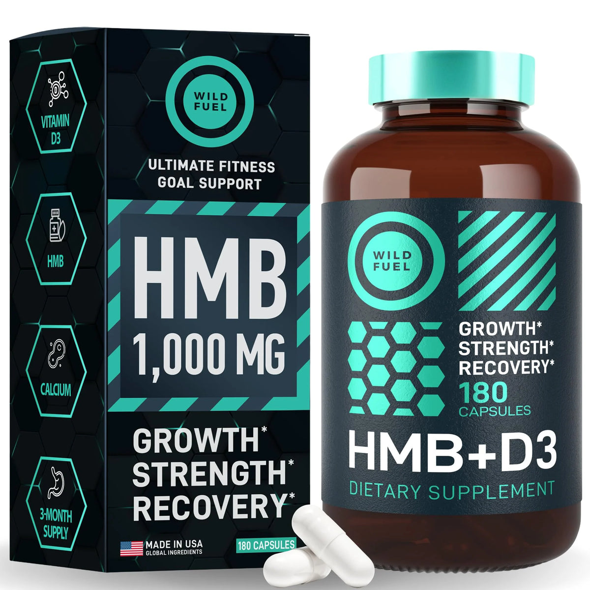 HMB and Vitamin D3 Supplement Capsules 1,000 MG with Calcium 180 Capsules X13480