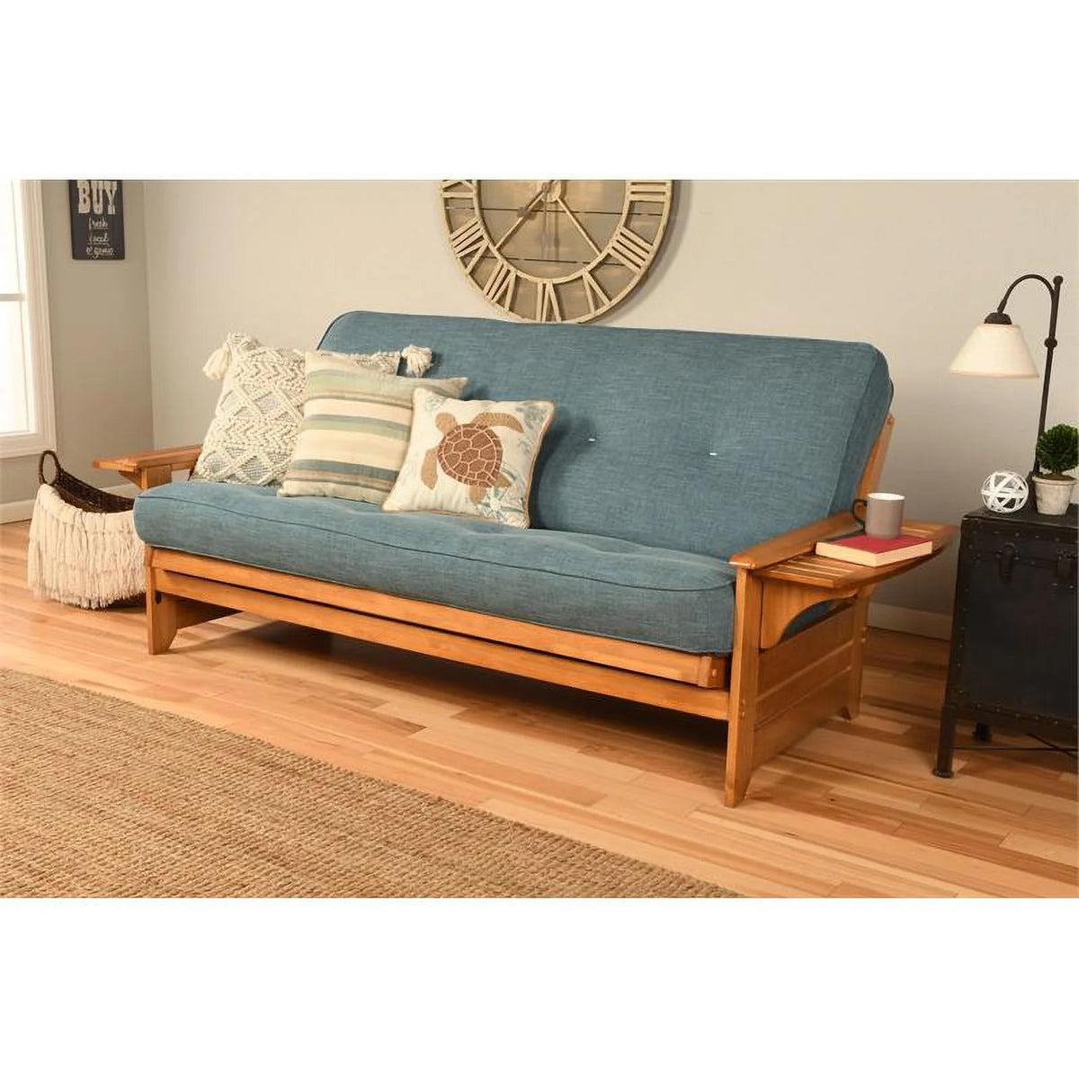 Aqua Blue/Butternut Linen Fabric Frame with Mattress Q30443