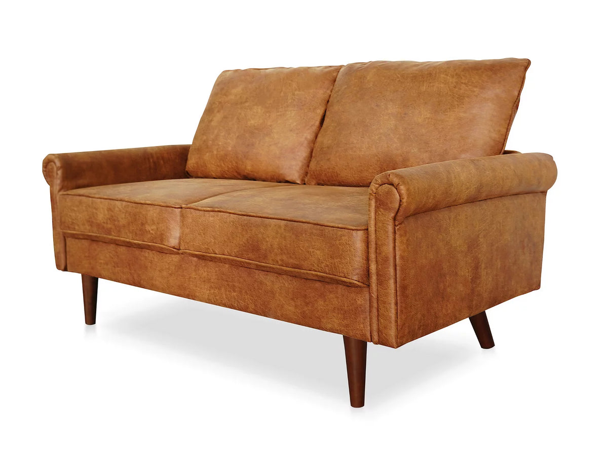 Faux Leather Camel Brown Loveseat Sofa P6477