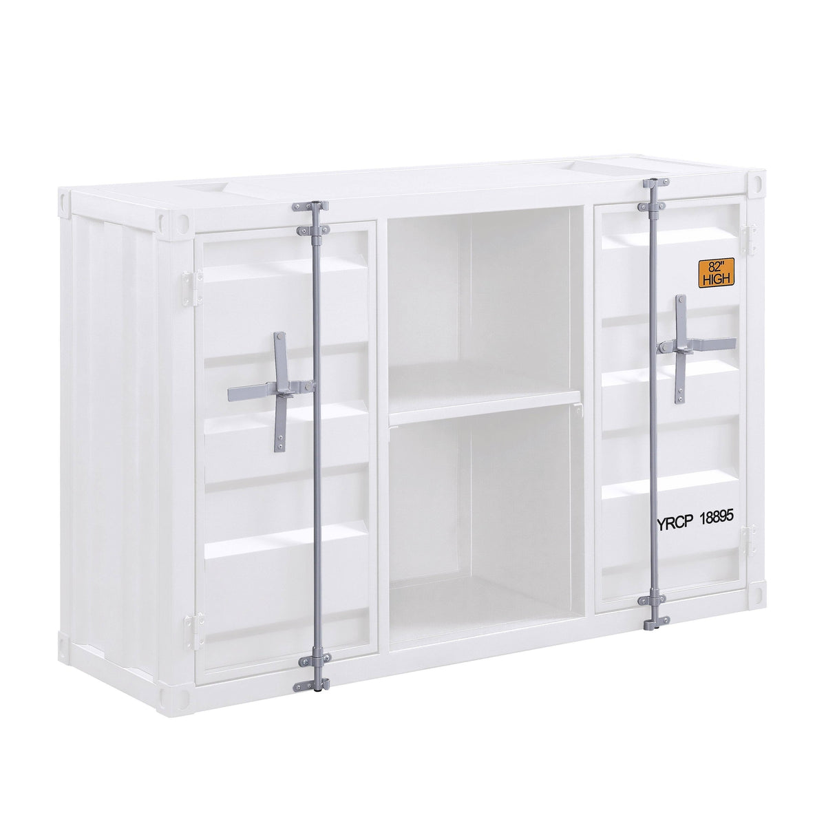 White 2 Door Metal Server with 2 Open Shelves V6114